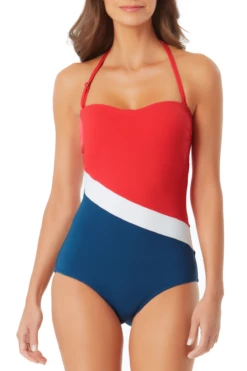 Anne Cole - Colorblock Bandeau One Piece Swimsuit -SWIMSUITS DIRECT Sales anne cole color block bandeau op crop 1252 21MO02574