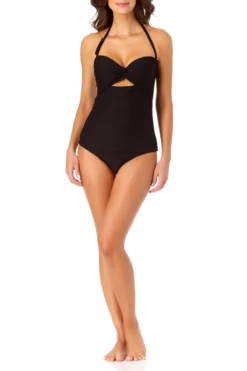Anne Cole - Textured Twist Front Bandeau Tankini Top With Cutout -SWIMSUITS DIRECT Sales anne cole dream weaver twist front bikini top front 1800 21MT28714