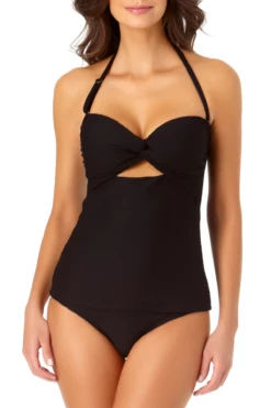 Anne Cole - Textured Twist Front Bandeau Tankini Top With Cutout -SWIMSUITS DIRECT Sales anne cole dream weaver twist front bikini top front crop 1785 21MT28714