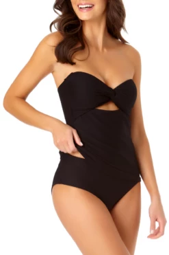 Anne Cole - Textured Twist Front Bandeau Tankini Top With Cutout -SWIMSUITS DIRECT Sales anne cole dream weaver twist front bikini top side crop 1814 21MT28714