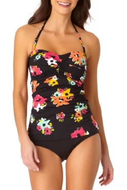 Anne Cole - Twist Front Bandeaukini Swim Top -SWIMSUITS DIRECT Sales anne cole island bloom twist front shirred bandeaukini front crop 2191 21MT25027