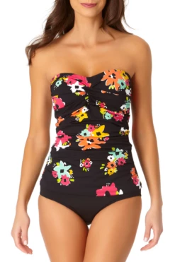 Anne Cole - Twist Front Bandeaukini Swim Top -SWIMSUITS DIRECT Sales anne cole island bloom twist front shirred bandeaukini front crop 2212 21MT25027