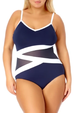 Anne Cole Plus - Colorblock Mesh One Piece Swimsuit