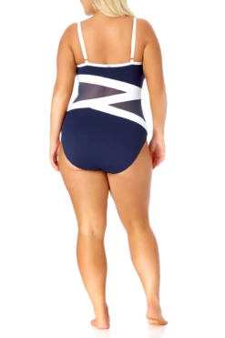 Anne Cole Plus - Colorblock Mesh One Piece Swimsuit 9 Anne Cole Plus - Colorblock Mesh One Piece Swimsuit -SWIMSUITS DIRECT Sales anne cole plus hot mesh asymetric mesh ots op navy front 1037 21PO03975