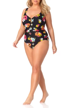 Anne Cole Plus - Sweetheart U Trim One Piece Swimsuit 13 Anne Cole Plus - Sweetheart U Trim One Piece Swimsuit -SWIMSUITS DIRECT Sales anne cole plus island bloom sweetheart u trim ruched one piece front 1371 21PO07527